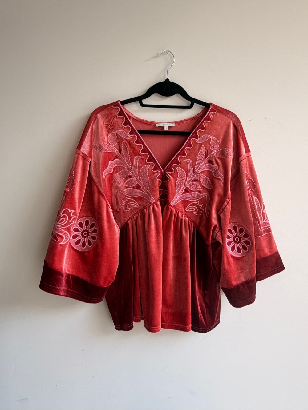 Women’s Red Embroidered V-Neck Boho Top